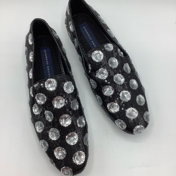Giorgio Brutini Men's Black/Silver Polka Dot Sequin Slip-Ons - Picture 3 of 10